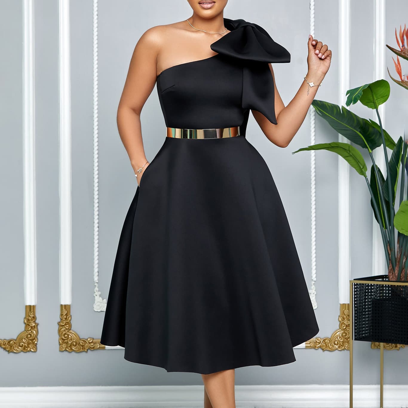 Women's Clothing Pure Color Sexy Dress Banquet Dress