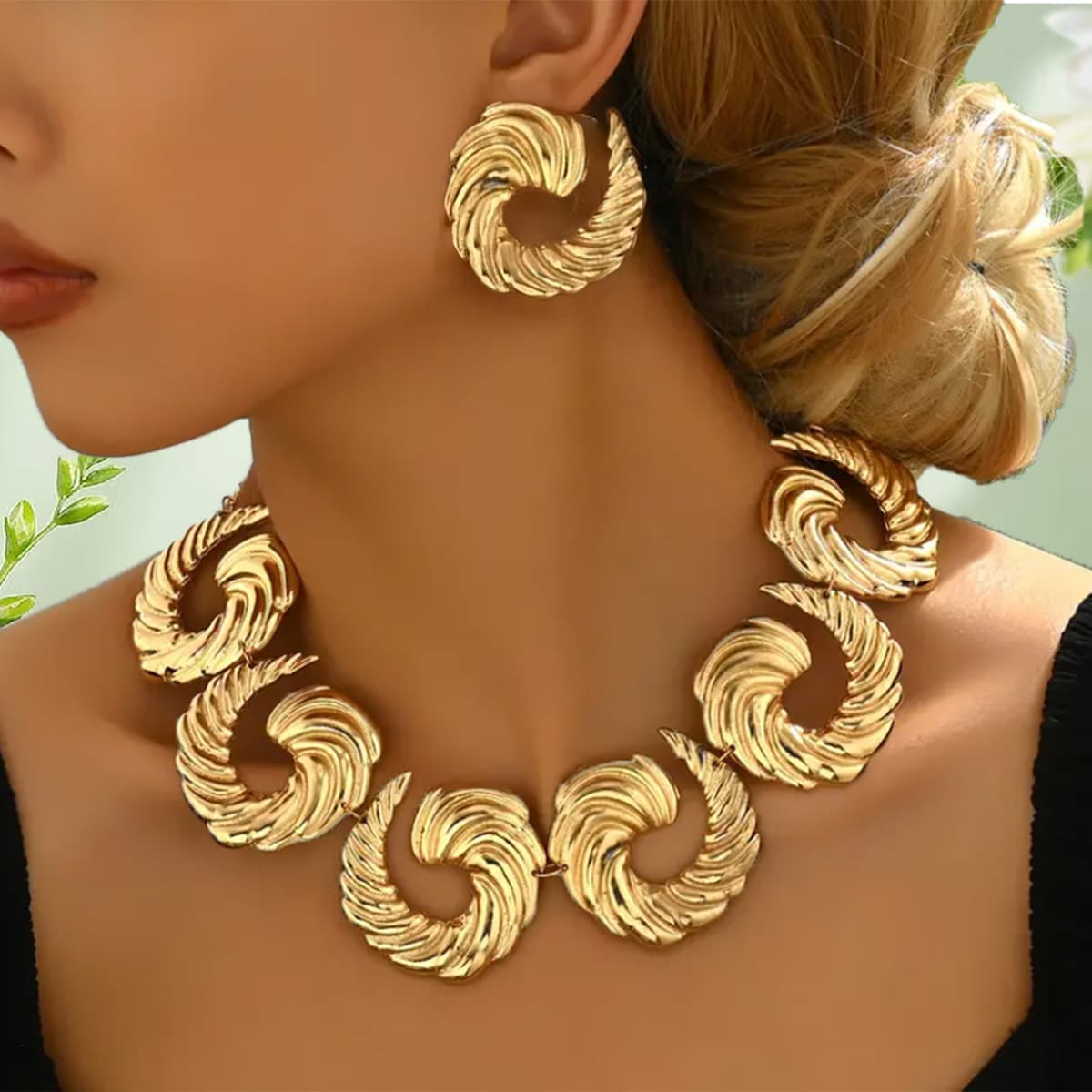 Jewelry Sets Necklace Earring Set Ring Bracelet Set 3-Piece Vacation Style Spiral Necklace Earring Set Suitable Daily And Party Occasions For Women