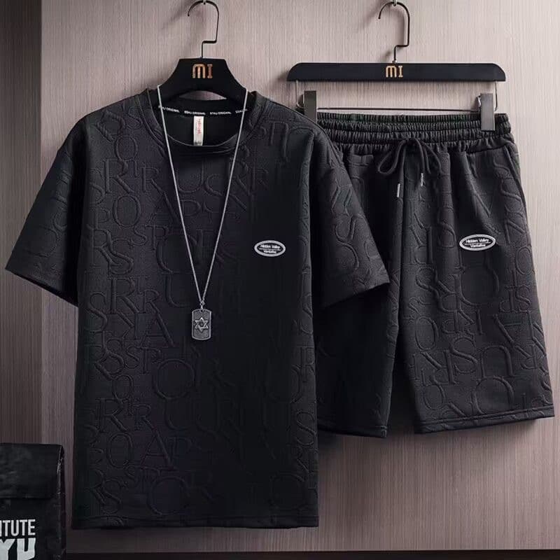 Men's Clothing Summer Suit Trendy All Match Loose Casual Short Sleeved T Shirt Waffle Top Shorts
