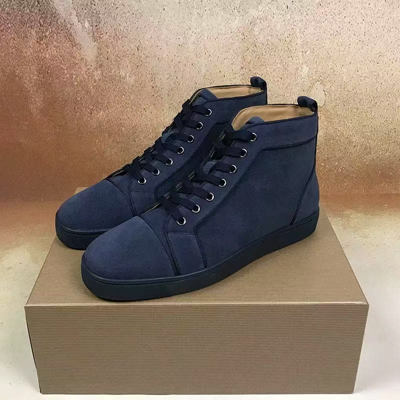 CL Men's High Top Red Sole Shoes Sea Cucumber Starry Rivet Genuine Leather Breathable Casual Trendy Sneakers European