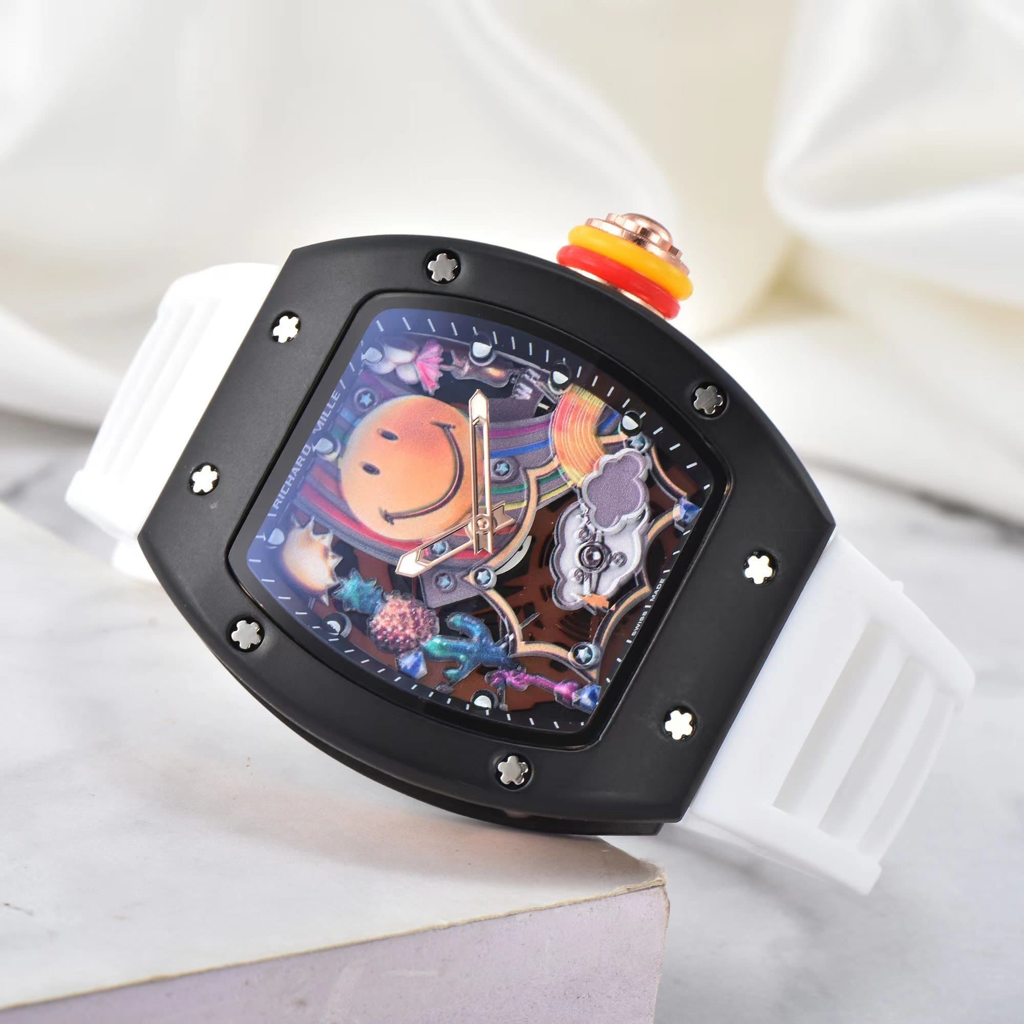 Montre à quartz Richard en forme de tonneau, cadran souriant, pour homme, style décontracté, idéal pour un anniversaire