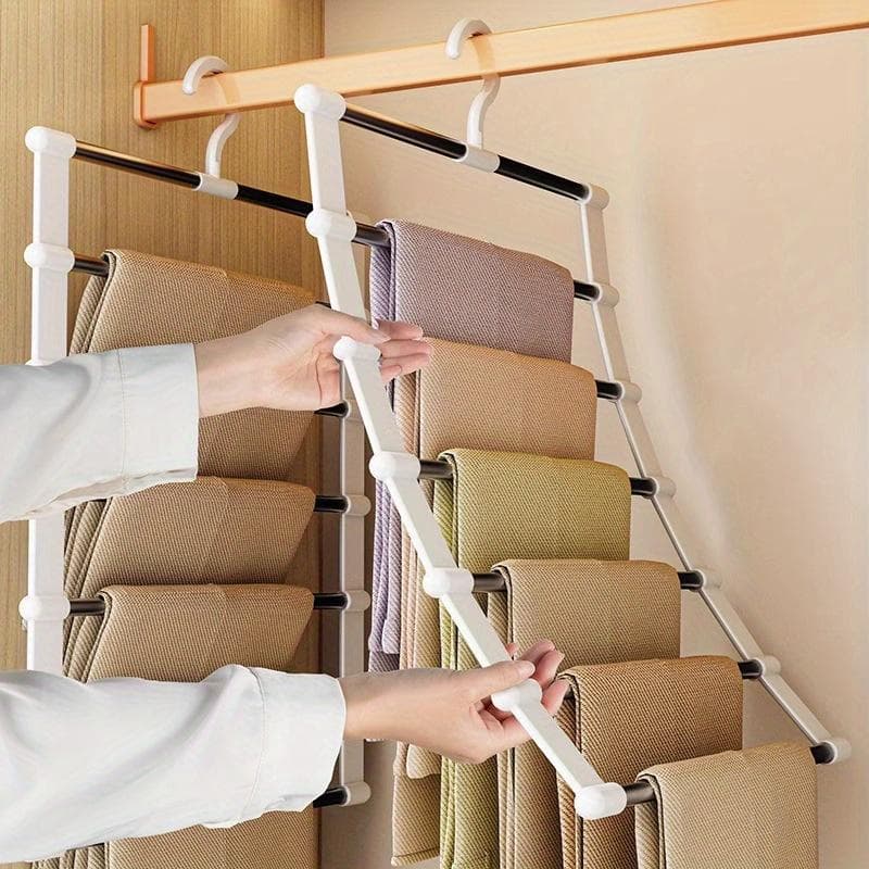 Stainless Steel Foldable Pants Hangers - Space Saving, Closet Organizers For Jeans, Leggings, Trousers, Slacks, Durable Metal Construction