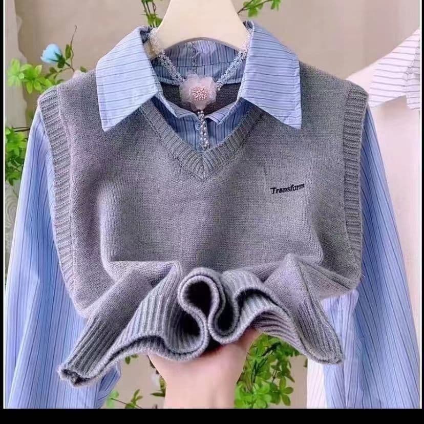 ​​Women's Knit Vest Sleeveless V-Neck Oversized Layering Piece Geometric Pattern Casual Pullover For Spring Autumn​​