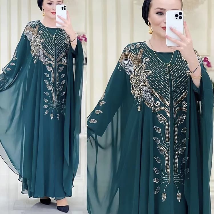 Women's chiffon heavy industry hot diamond robe Middle Eastern Muslim women's clothing source manufacturer 8623