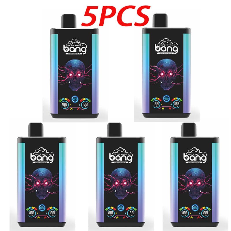 Lot de 5 vapes jetables Bang Pro 30 KPuffs, 36 ml, pré-remplies, écran de type C, coulissantes à gauche et à droite, saveur de fruits.