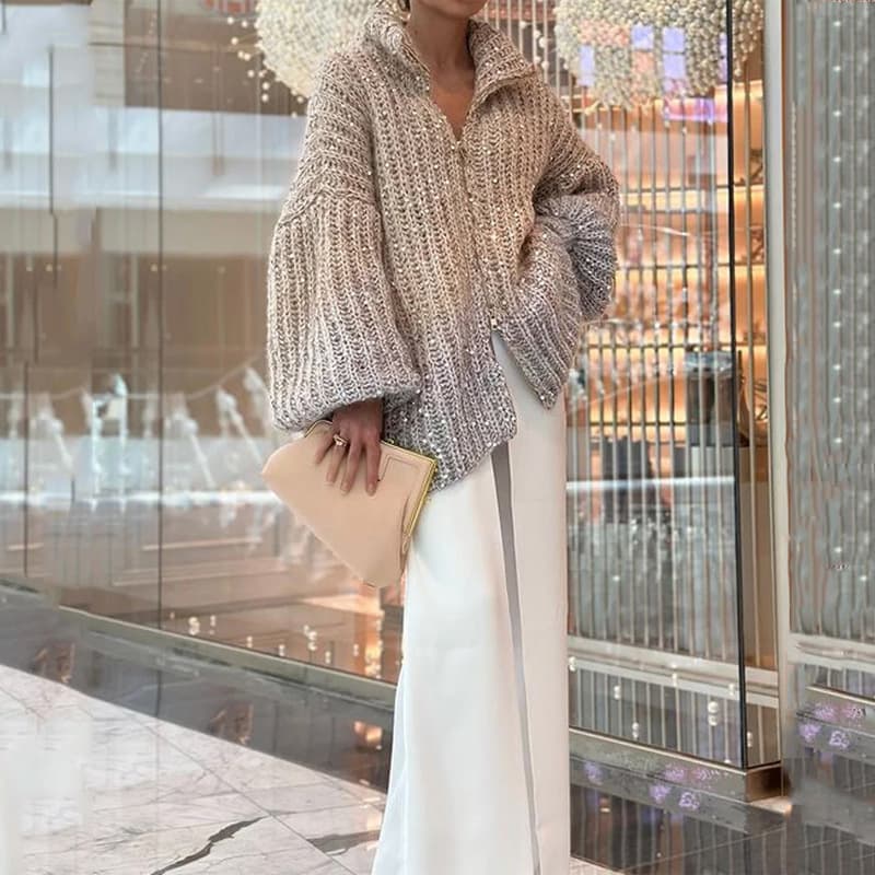Women's Clothing new high-end temperament small fragrance comfortable sequined V-neck sweater