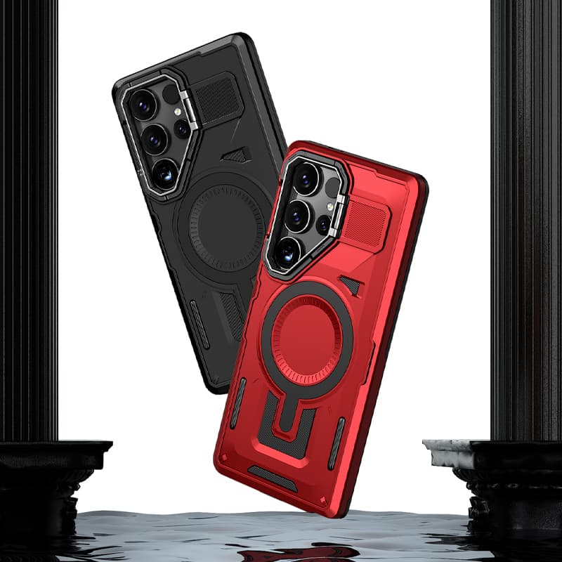 Armor Shockproof Magnetic With Lens Holder Case For Samsung Galaxy S25 S24 Plus Ultra S23 FE A16 A06 A55 A35 A25 5G A15 A05S A05