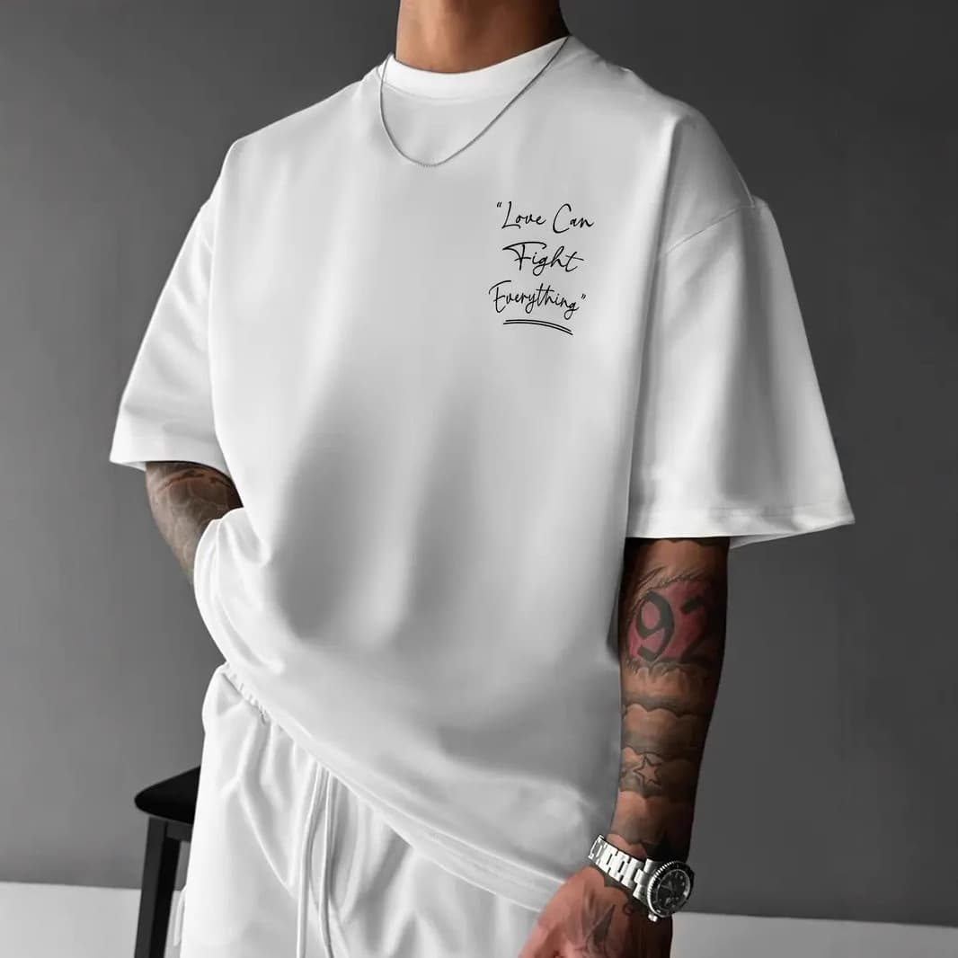 Men's Clothing Pure Cotton Short Sleeved T-Shirt Casual Loose Fit 2D Printed Lettering