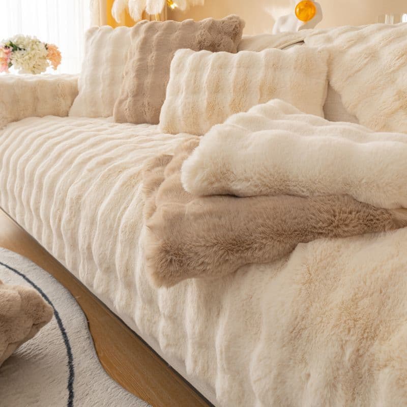 Rabbit Plush Sofa Cushion Winter Thickened Cushion Non Slip Leather Sofa Cover