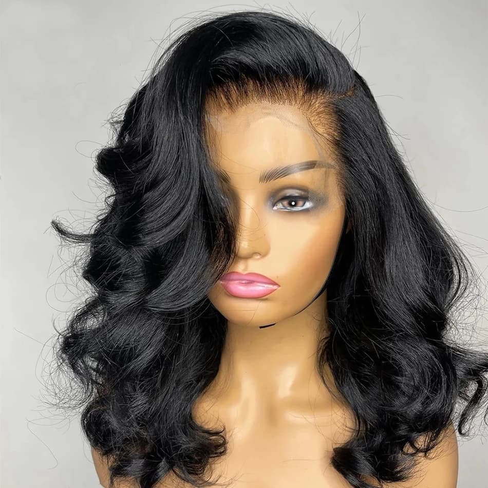 200 Density Short Bob Body Wave Lace Frontal Wig 14 16 Inch 13x4 Closure Water Wave Human Hair Wigs Brazilian Remy For Women