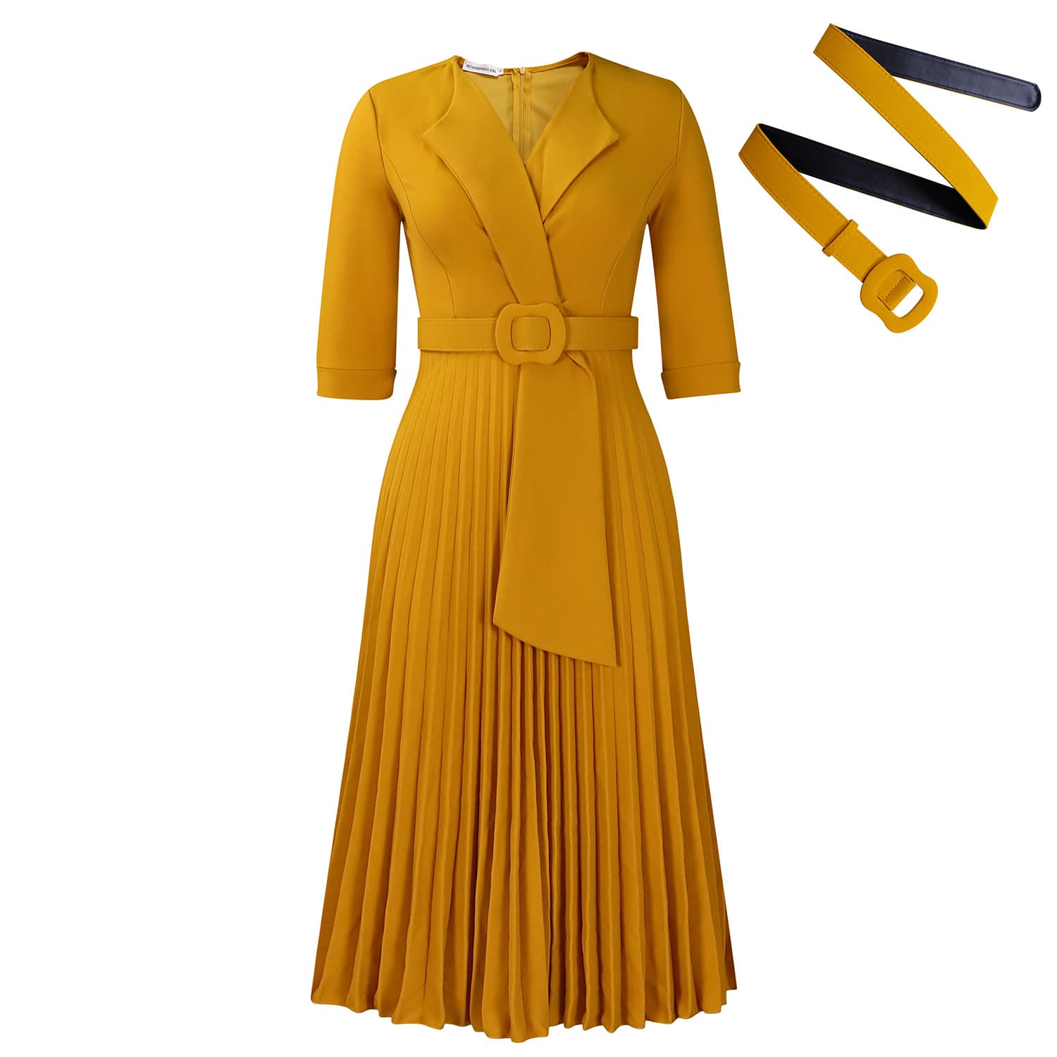 Women's Clothing Autumn And Winter Ol Fashion Suit Collar Pleated Waist Large Size Dress