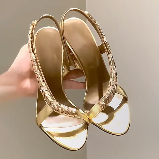 Spring New Arrival High Heeled Sandals Open Toe Sexy Silk Stiletto Heels With Metallic Rhinestones Women's Shoes