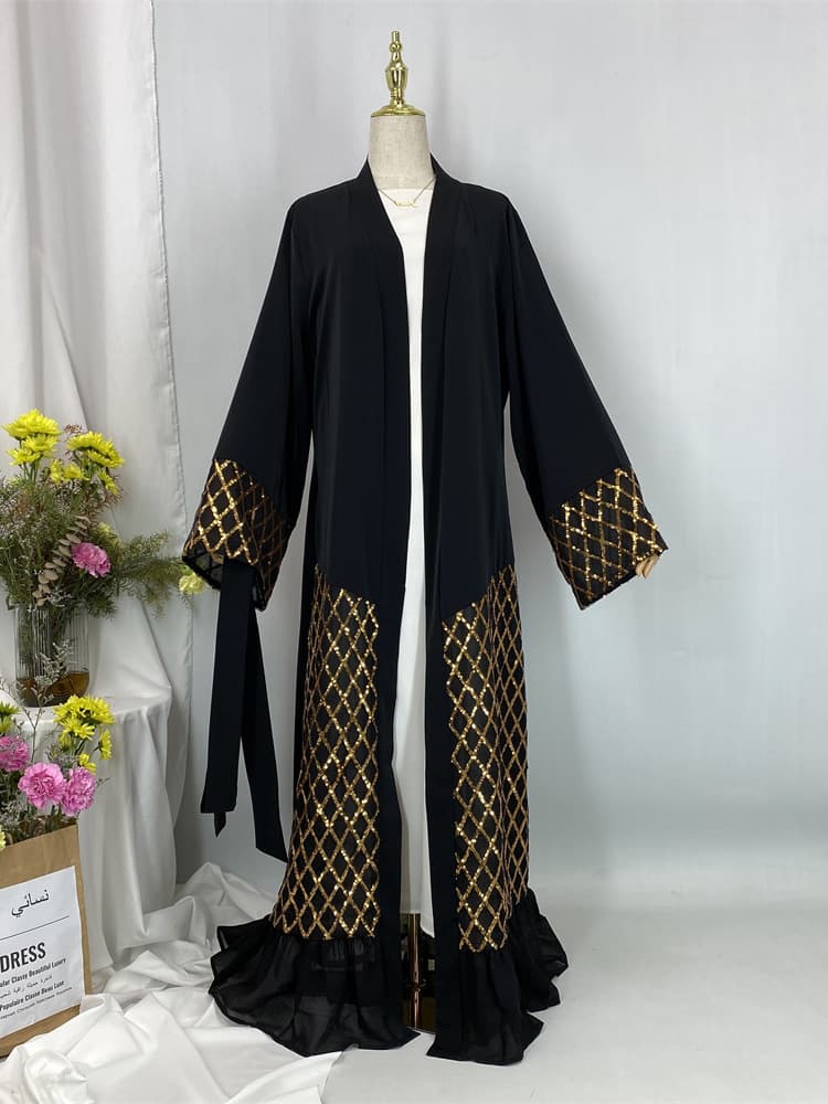 High Quality Nida Muslim Abaya Islamic Holiday Dress Sequin Prayer Clothes Women Eid Moroccan Caftan Modest Ramadan Dubai Robe