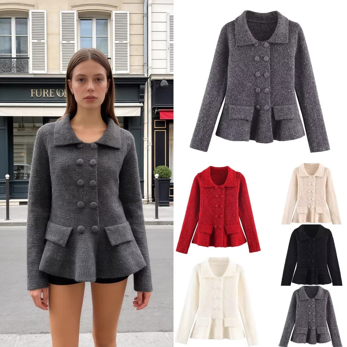 ​​Women's Double-Breasted Knit Cardigan – Spring Fashion Oversized Open Front Coat With Pockets​​