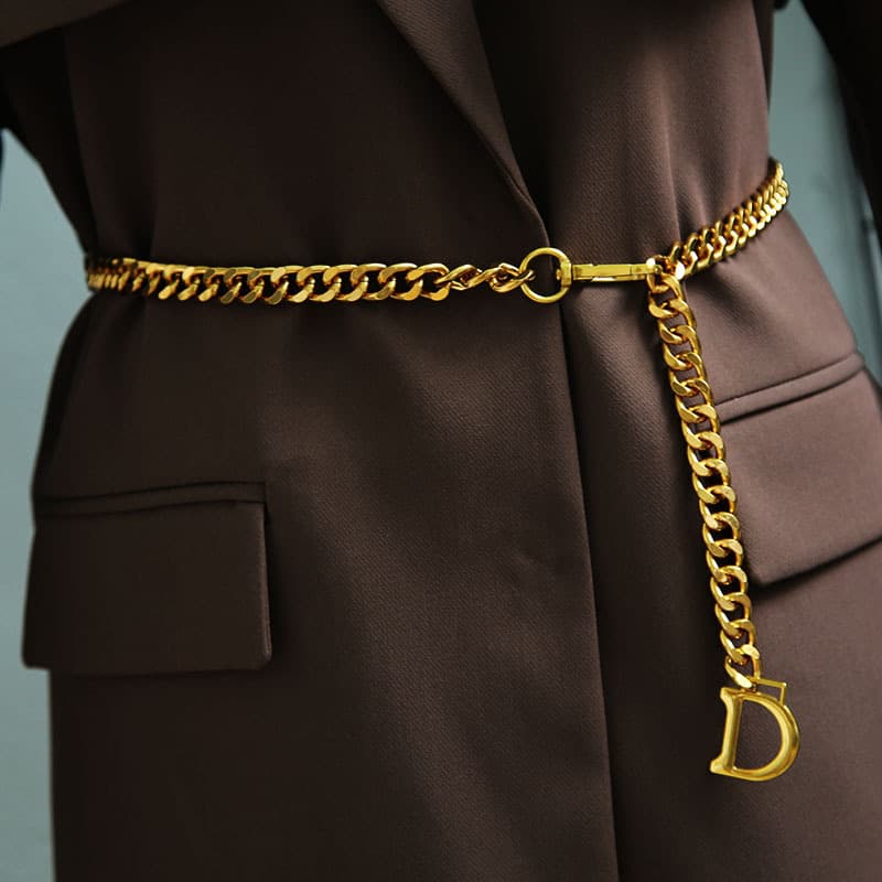 Classic Gold Waist Chain, D-letter Chain Belt Fashionable Women's Belt Personalized Dress Decoration Casual Design High-quality Belt