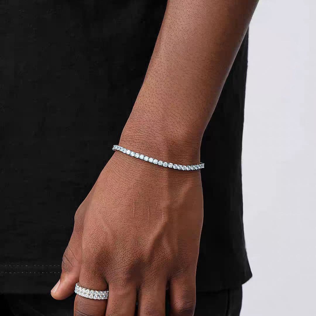 Spring Buckle Zircon Bracelet Men's Hip Hop Titanium Steel Tennis Chain Stainless Steel Men's Bracelet