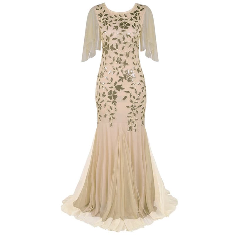 Women's Sequined Maxi Dress Short Sleeve Evening Dress