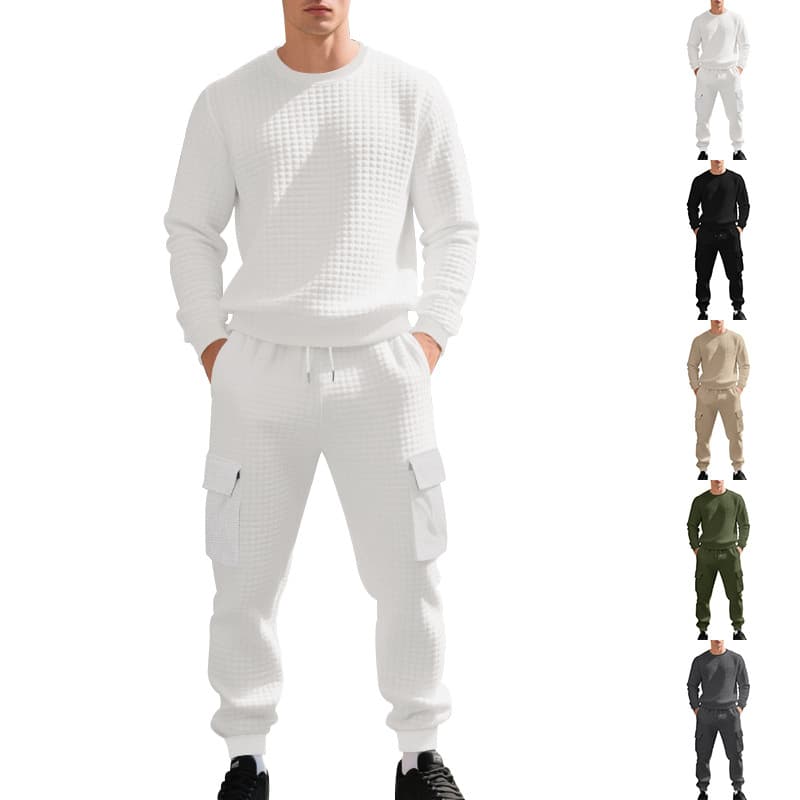 ​​Men's Jacquard Sweatshirt Suit – Loose Fit Casual Workwear Set (Black/White/Army Green, M-XXXL)​​