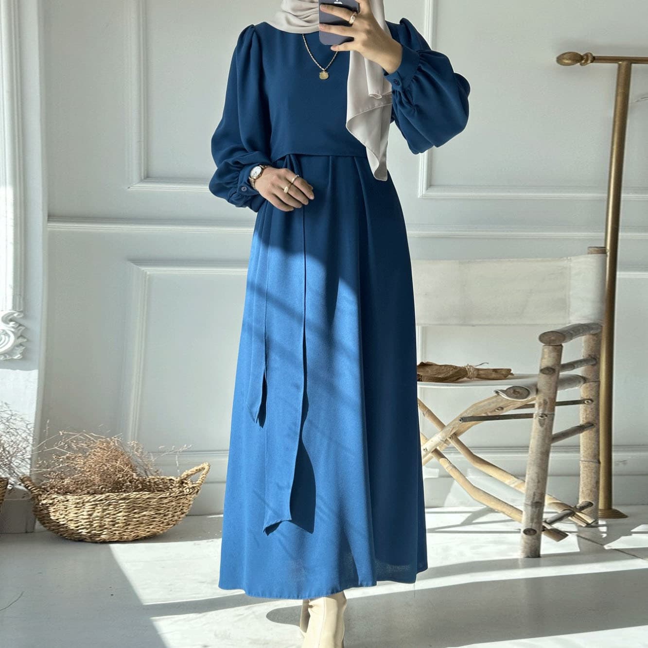 Women's Clothing Spring New Solid Color Muslim Long-sleeved Tops And Skirt Suits