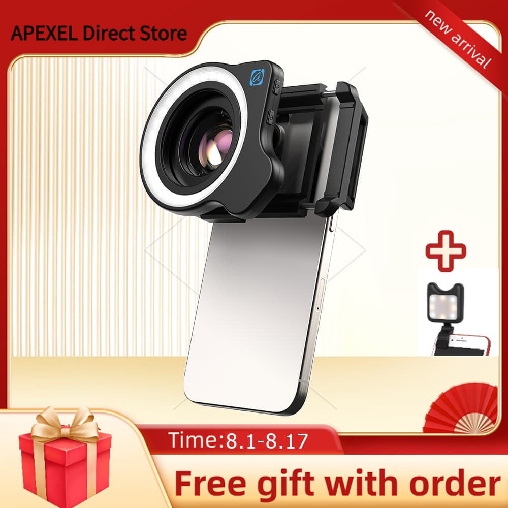 APEXEL LensLight With 37-52mm Adapter Ring Used For Camera And Photography, Mobile Phone Light & Camera Fill Light