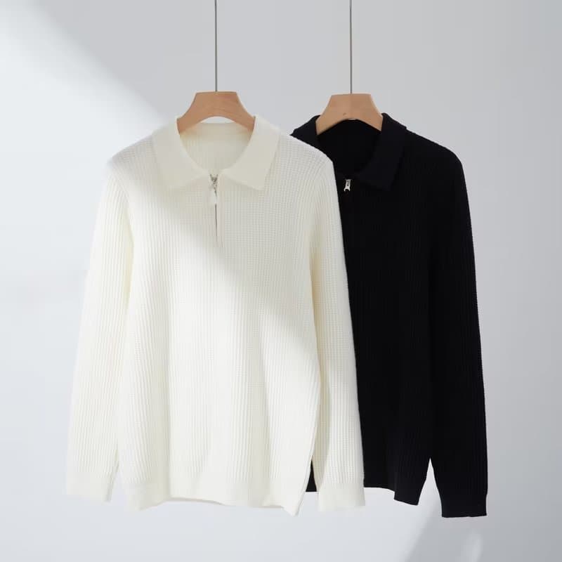 Men's Clothing Knitted Sweater Solid Color Pullover Long Sleeve Sweater Casual Lapel Winter Loose Top