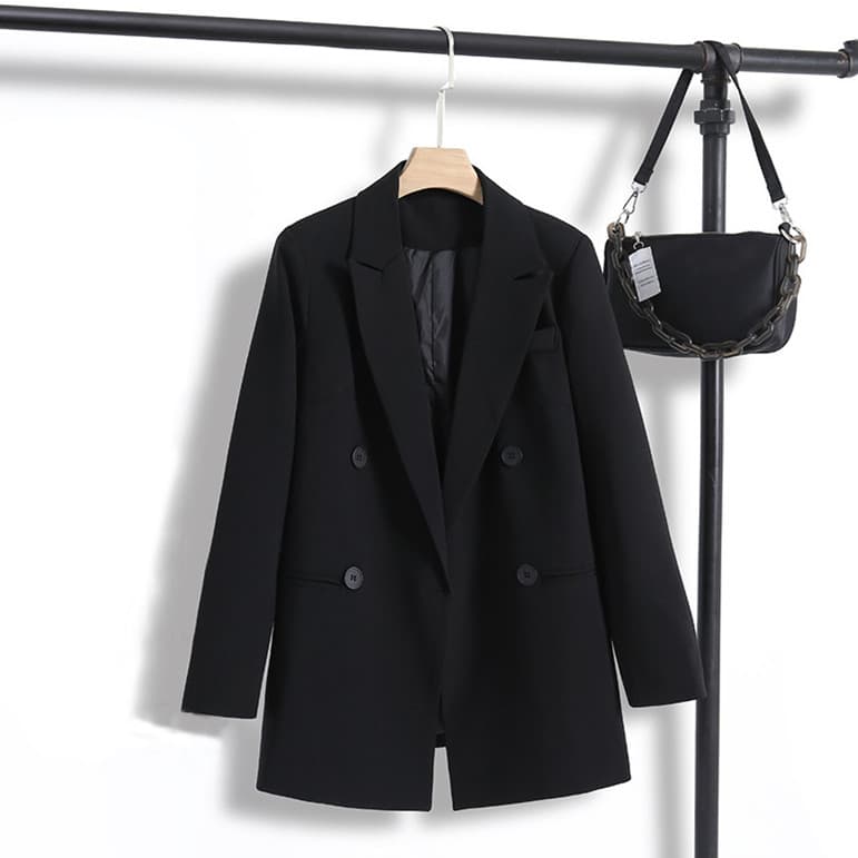 Women’s Black Blazer – Oversized Longline Casual Blazer Coat, Korean Style British-Inspired Jacket