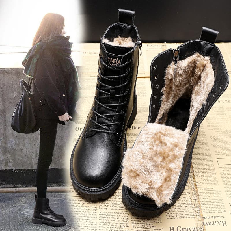 Martin British Style 2024 Autumn Winter New Round Toe Short For Female Students Thick Sole Fleece Lined Thickened