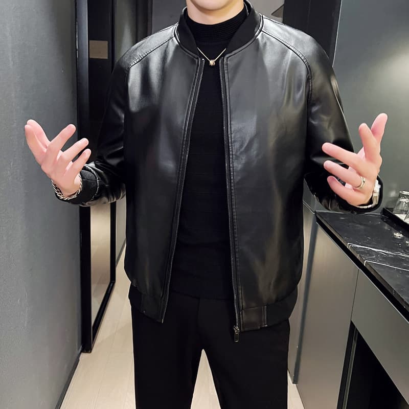 Men's Clothing Fashionable And Trendy Men’s PU Leather Jacket – Stylish Biker Coat, Slim Fit & Warm Polyester Lining For Teens & Young Adults​