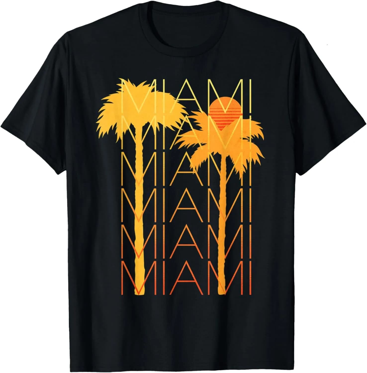 T Shirt For Mens Cool Retro Style MIAMI Repeat With Palm Trees - Miami Graphic Tee Casual Tops Clothes Short Sleeve Cool