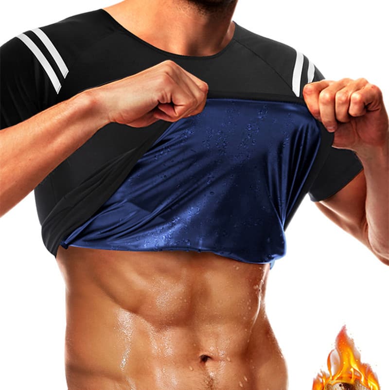 men's sweat-inducing suit body-shaping clothing tight-fitting tummy-control sports top beer belly corset round neck fitness short sleeve