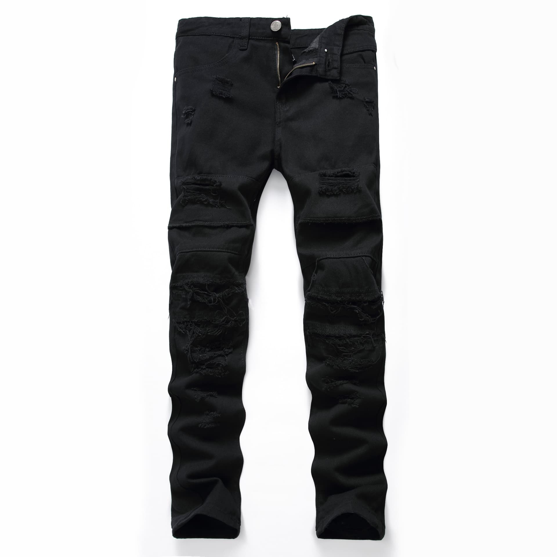 Men's Clothing Men's Black Ripped Jeans Trendy Fashion Casual Multi Tattered High Street Casual Trousers