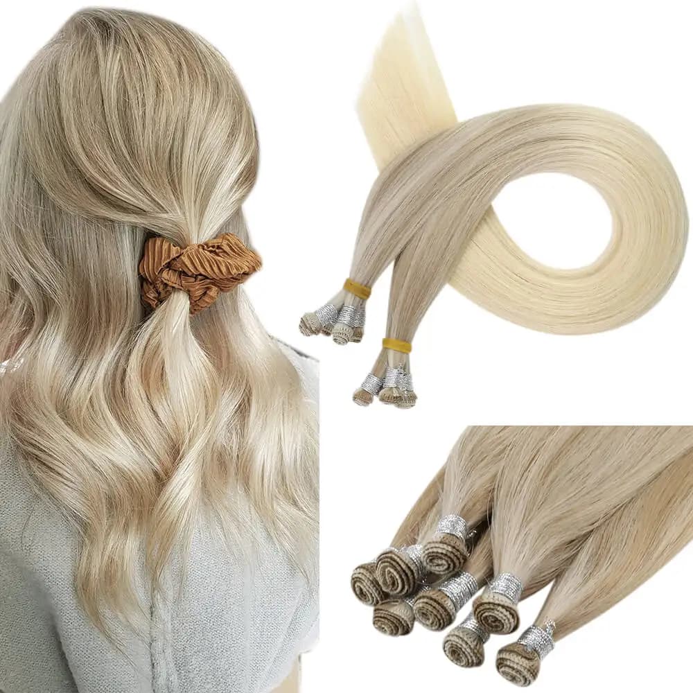 LaaVoo Hand Tied Human Hair Weft Extensions 100% Real Straight High Quality Bundles