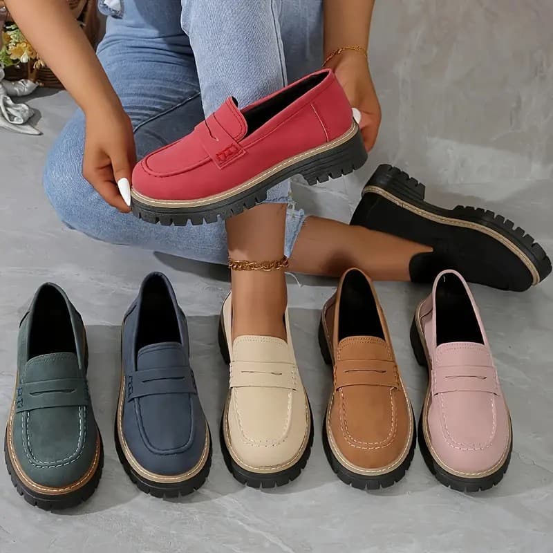 SHLIANG Woman Spring Autumn New British Style Flats Comfortable Low Heel Slip On Shoes Ladies Solid Color Platform Loafers Shoes Y0615