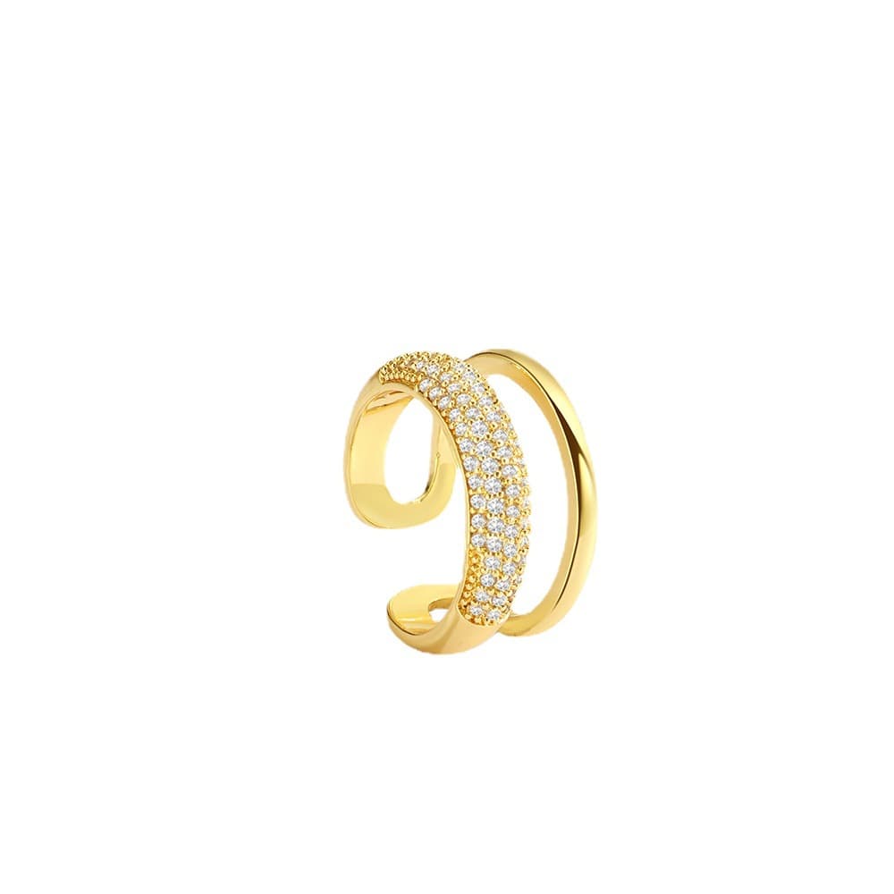 Women's Jewelry Exaggerated Double Layer Zircon Ring Ins Niche Simple Circle Opening Metal Full Diamond Ring