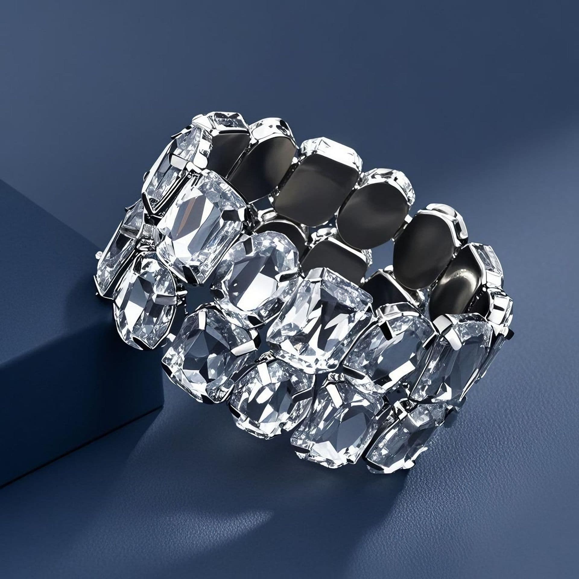 New Luxury Personality Exaggerated Rhinestone Fashion Trend Geometric Full Diamond Elastic Jewelry Simple Bracelet