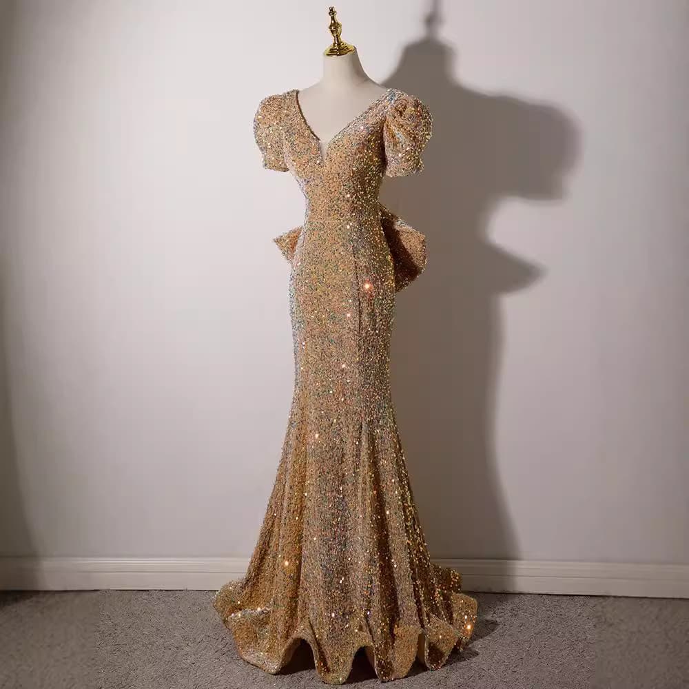 Women's Clothing Heavy evening gown banquet host temperament fishtail long light luxury niche dress