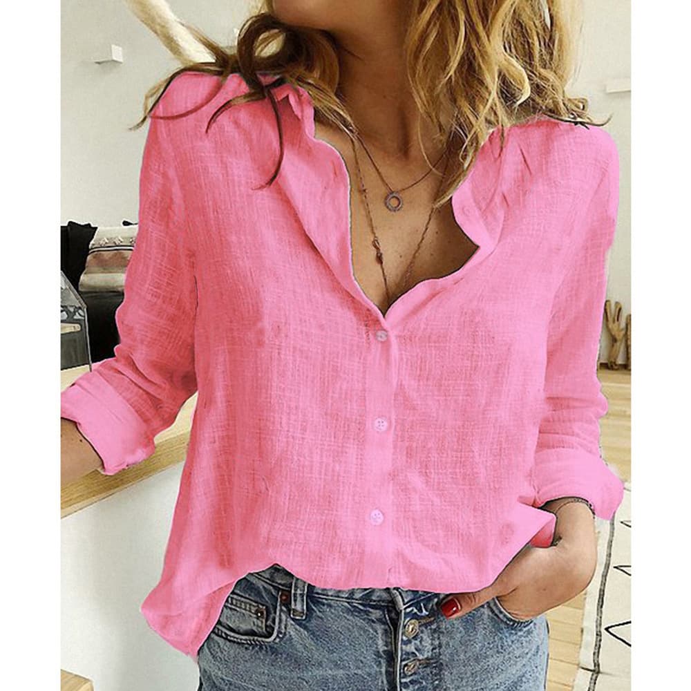 Women's Casual Loose Long-Sleeved Linen Shirt Large Size Women's Ready Stock