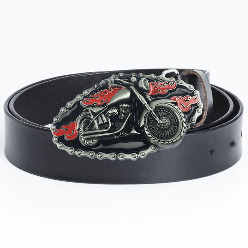 Punk Casual Denim Motorcycle Rider Full Leather 130cm Biker Culture Belt