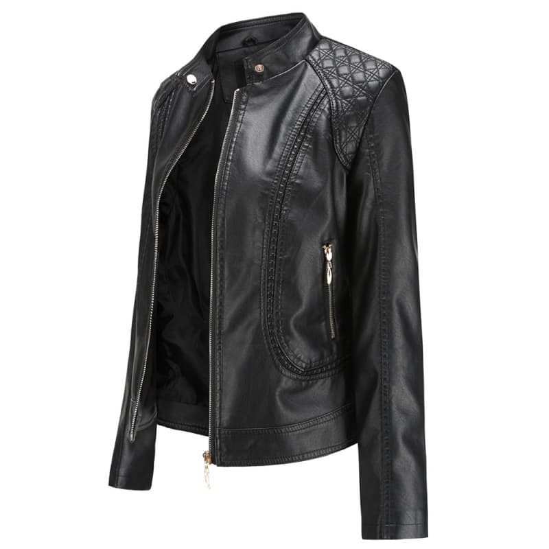 Women's Clothing Leather Jacket Women's Temperament Large Size Stand Collar PU Leather Women's Leather Jacket Women's Leather Coat