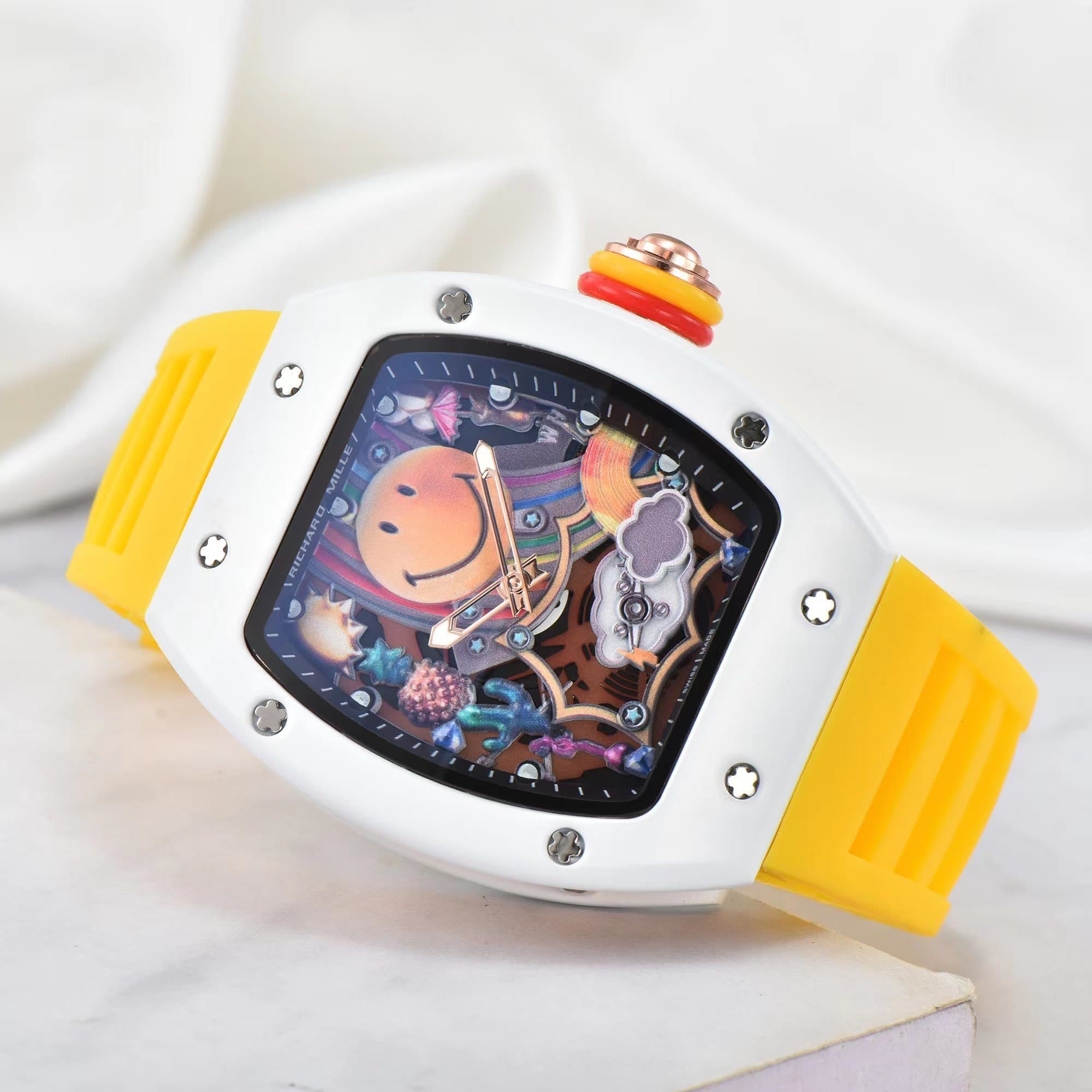 Montre à quartz Richard en forme de tonneau, cadran souriant, pour homme, style décontracté, idéal pour un anniversaire