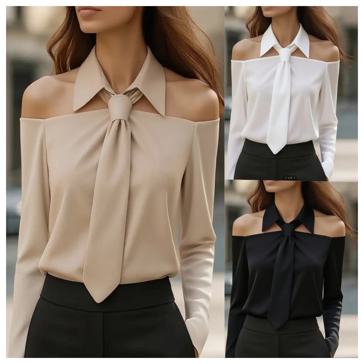 Women's Clothing Hot Item Autumn Solid Color Casual All Match Long Sleeve Lapel Tie Shirt Women