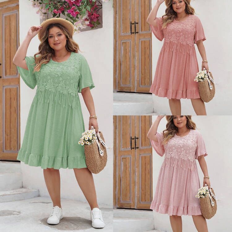 Women's Clothing Fashion Dress 2024 Plus Size Tassel Design Round Neck Dress