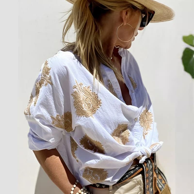 Women's Clothing printed women's shirts autumn new graphic prints long sleeve lapel button ladies shirts women