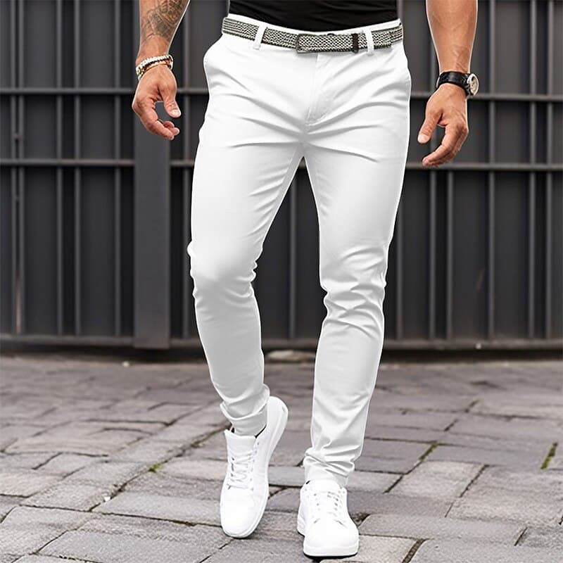 Men's Clothing Solid Color Tight Fitting Zippered Business Casual Slim Fitting Small Leg Trousers