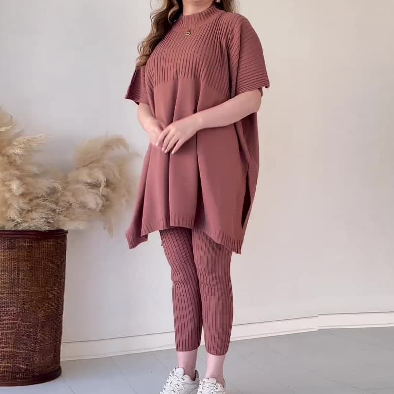 Women's Clothing Round Neck Bat Shirt Large Size Loose Sweater Casual Two-Piece Set