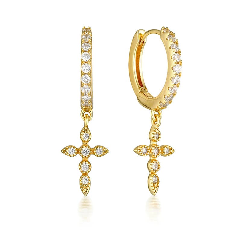 Women's Jewelry S925 Silver Needle Geometric Cross Ear Buckle Diamond Trendy Ear Hoop Earrings