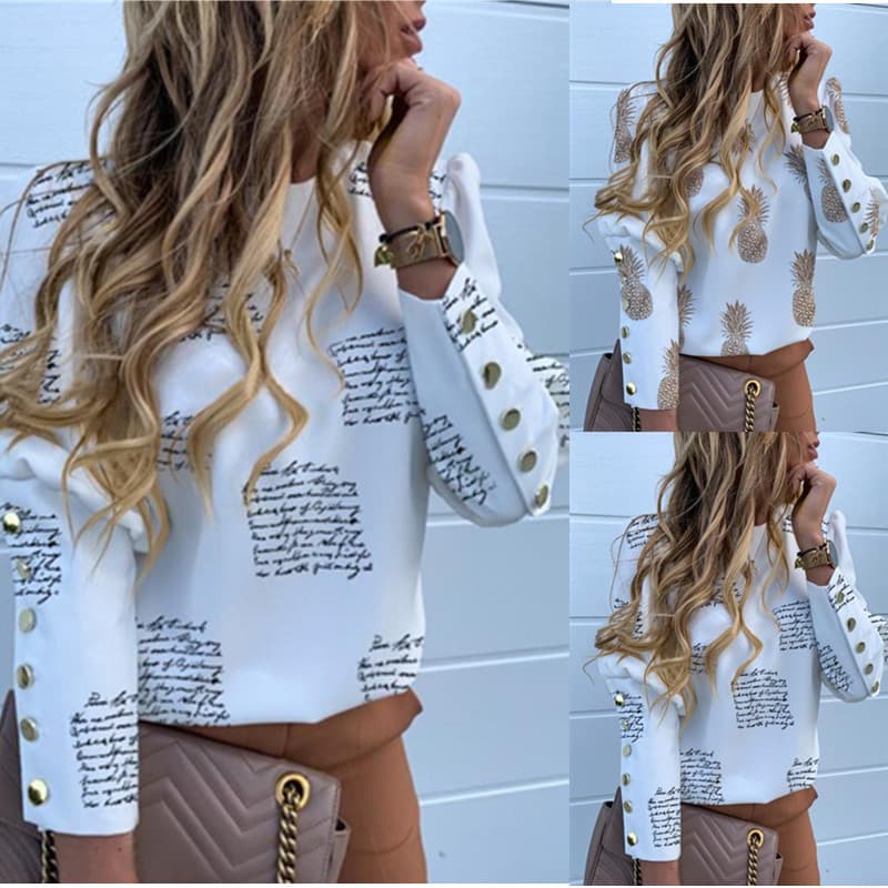 Women's Clothing Autumn And Winter Long Sleeved Button Pineapple Print Shirt Ladies Shirt Women's Clothing