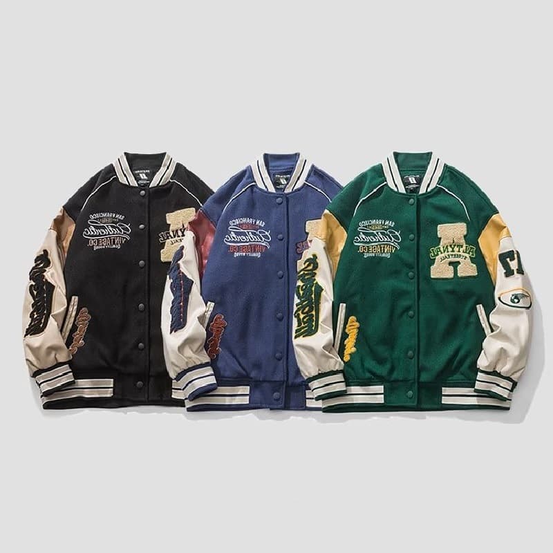 American Flocking Autumn And Winter Baseball Men's Trendy Brand Hip-hop Casual Couple Jacket Green Top Women
