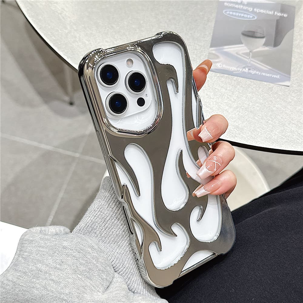 Fashion 3D Flame Hollow Pattern Soft Case For iPhone 16 15 14 13 12 11 Pro Max 14 Plus Plating Shockproof Protective Back Cover