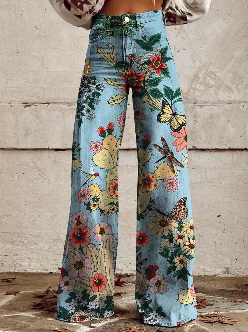 Women's Thin Anti-Denim Wide Leg Pants 3D Trendy Bell Bottom for Autumn Winter Hot Selling One Piece Casual Denim